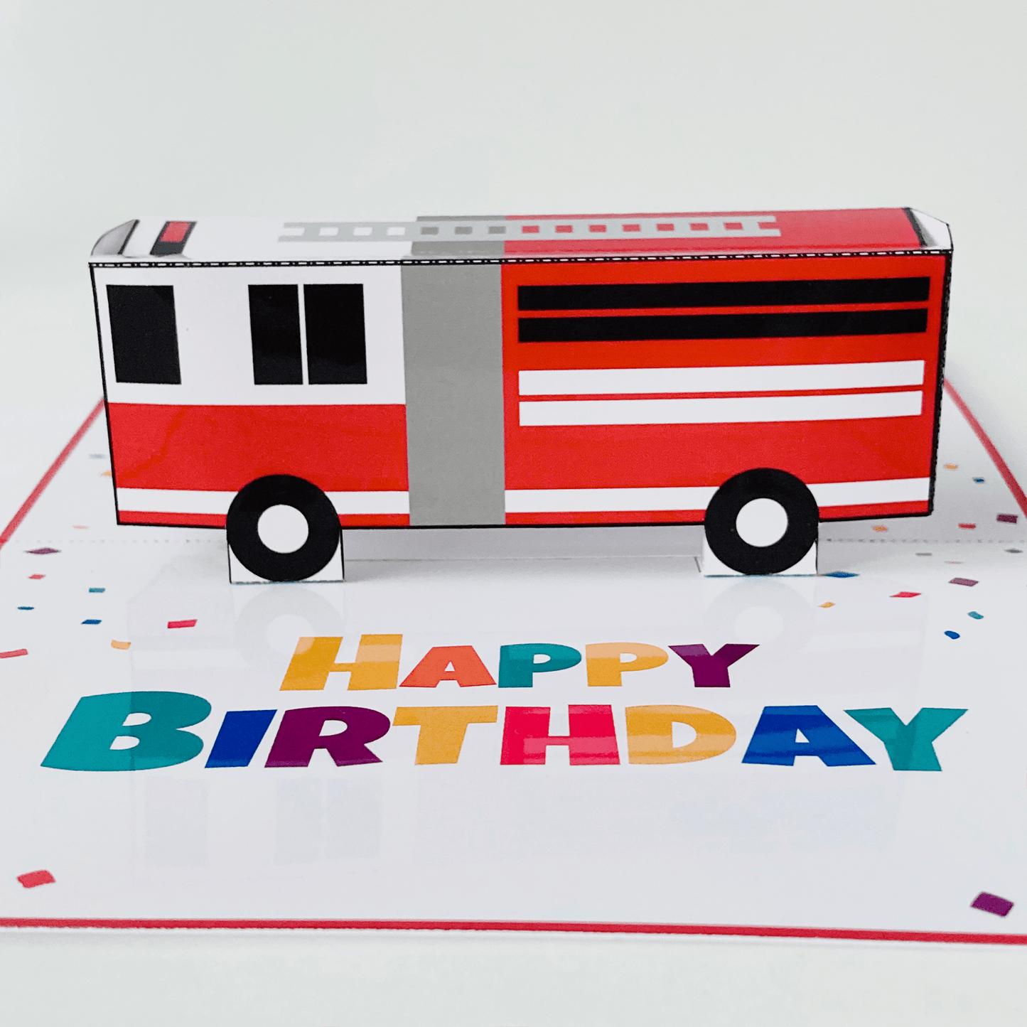 Fire Truck Pop-Up Birthday Card: 3D Papercraft Template (PDF Download)