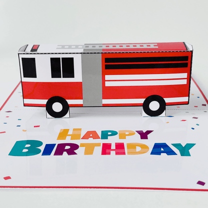 Fire Truck Pop-Up Birthday Card: 3D Papercraft Template (PDF Download)