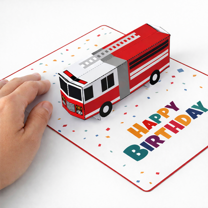 Fire Truck Pop-Up Birthday Card: 3D Papercraft Template (PDF Download)