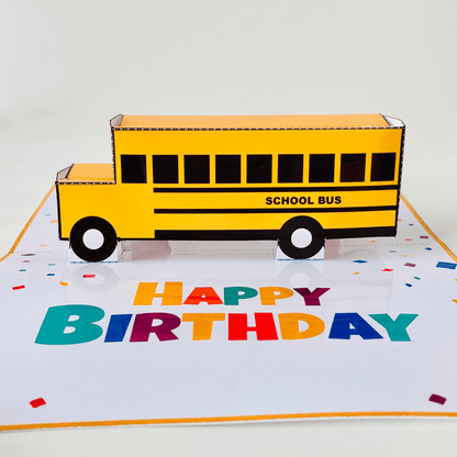 School Bus Pop-Up Birthday Card | DIY Papercraft Template (PDF)